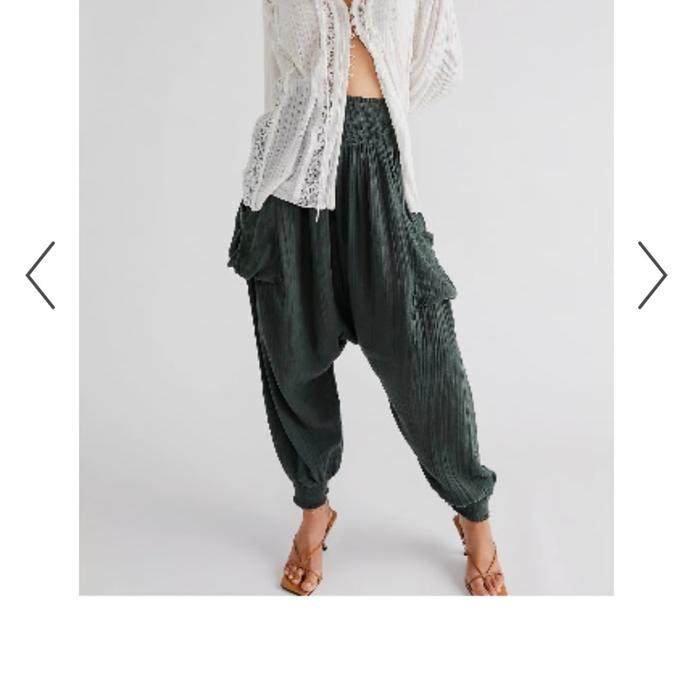 Free People Green Track Pants Relaxed Fit Elastic Cuffs